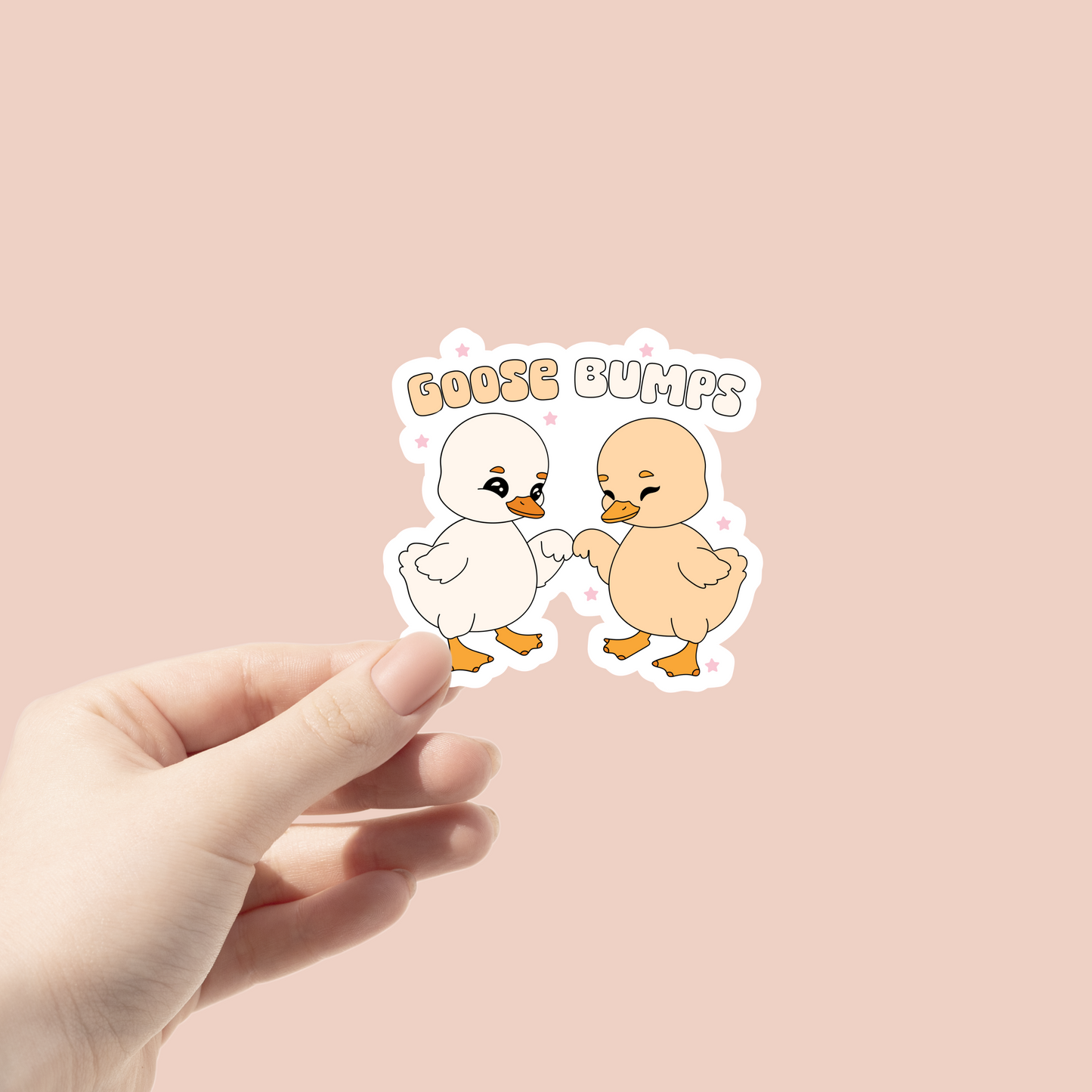 adorable sticker with 2 baby geese fist bumping with goose bumps written on top