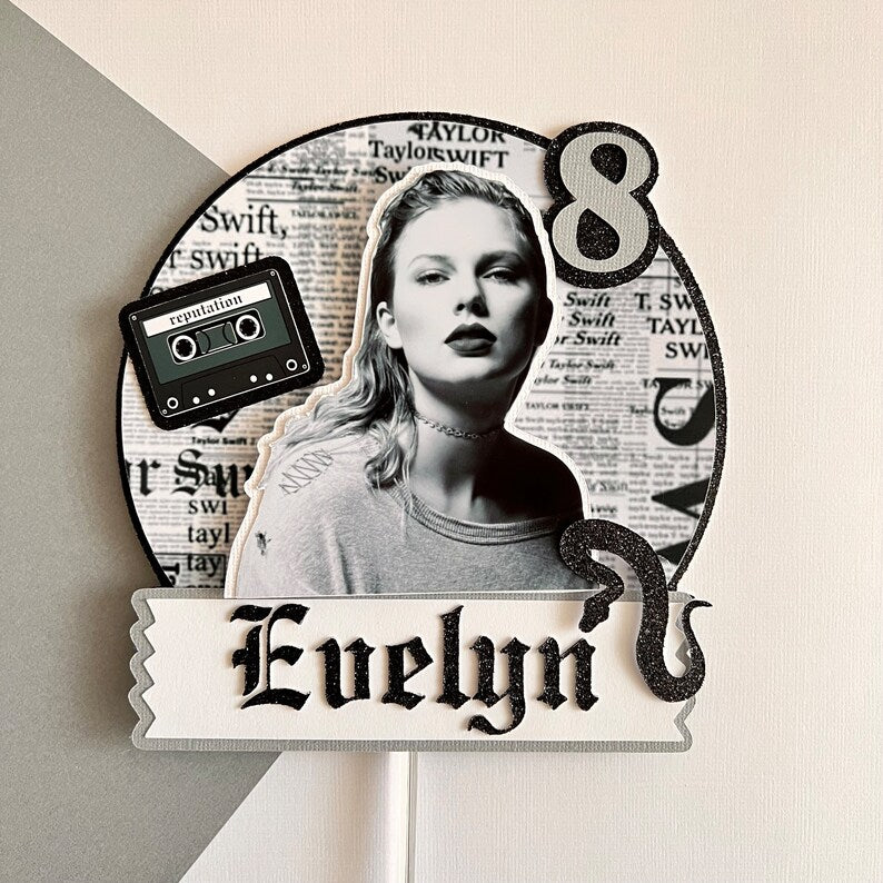 taylor swifts album reputation inspired cake topper customized with a name and age