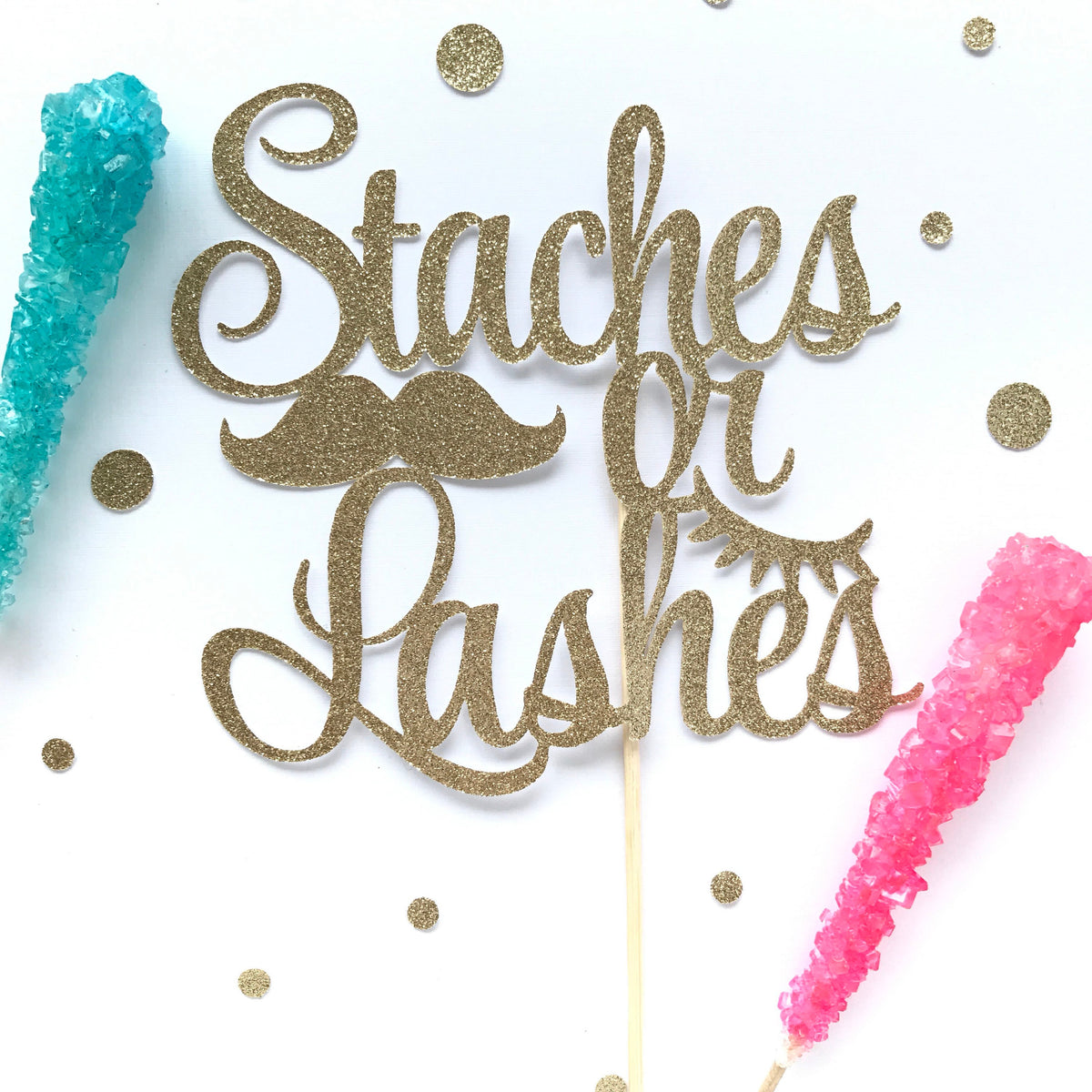  Staches or Lashes Cake Topper - Gender Reveal Party
