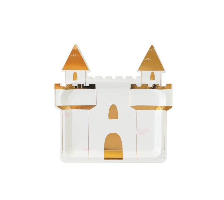 princess castle with gold accents paper plates - glitter paper scissors