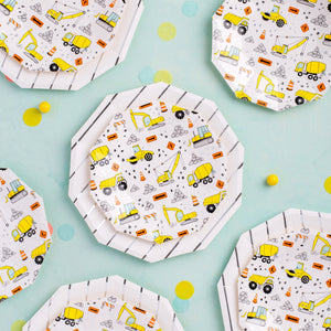 construction theme paper plate setting