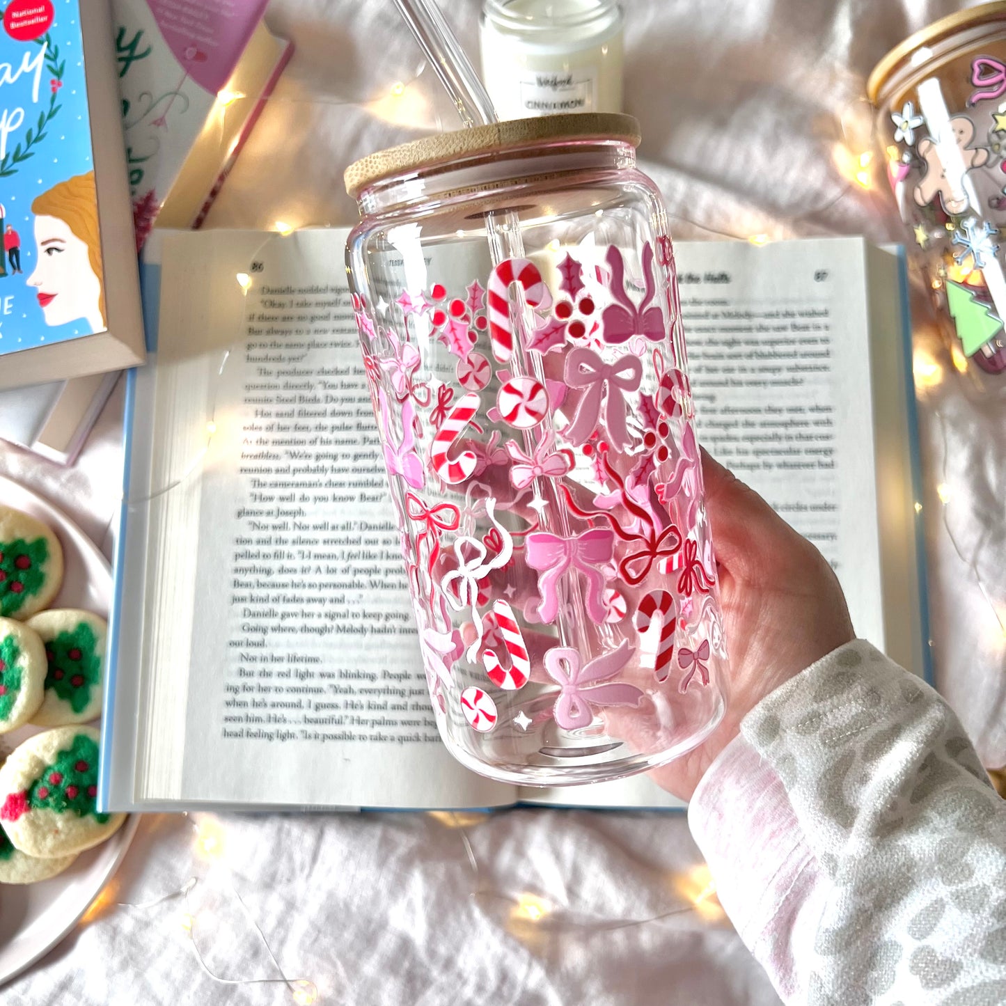 Pink Christmas Bow Glass Cup