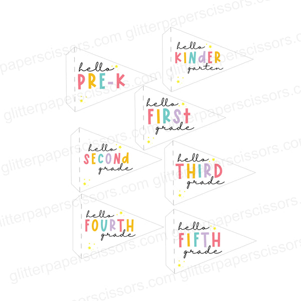 back to school printable flags for grades pre-k to 5th grade