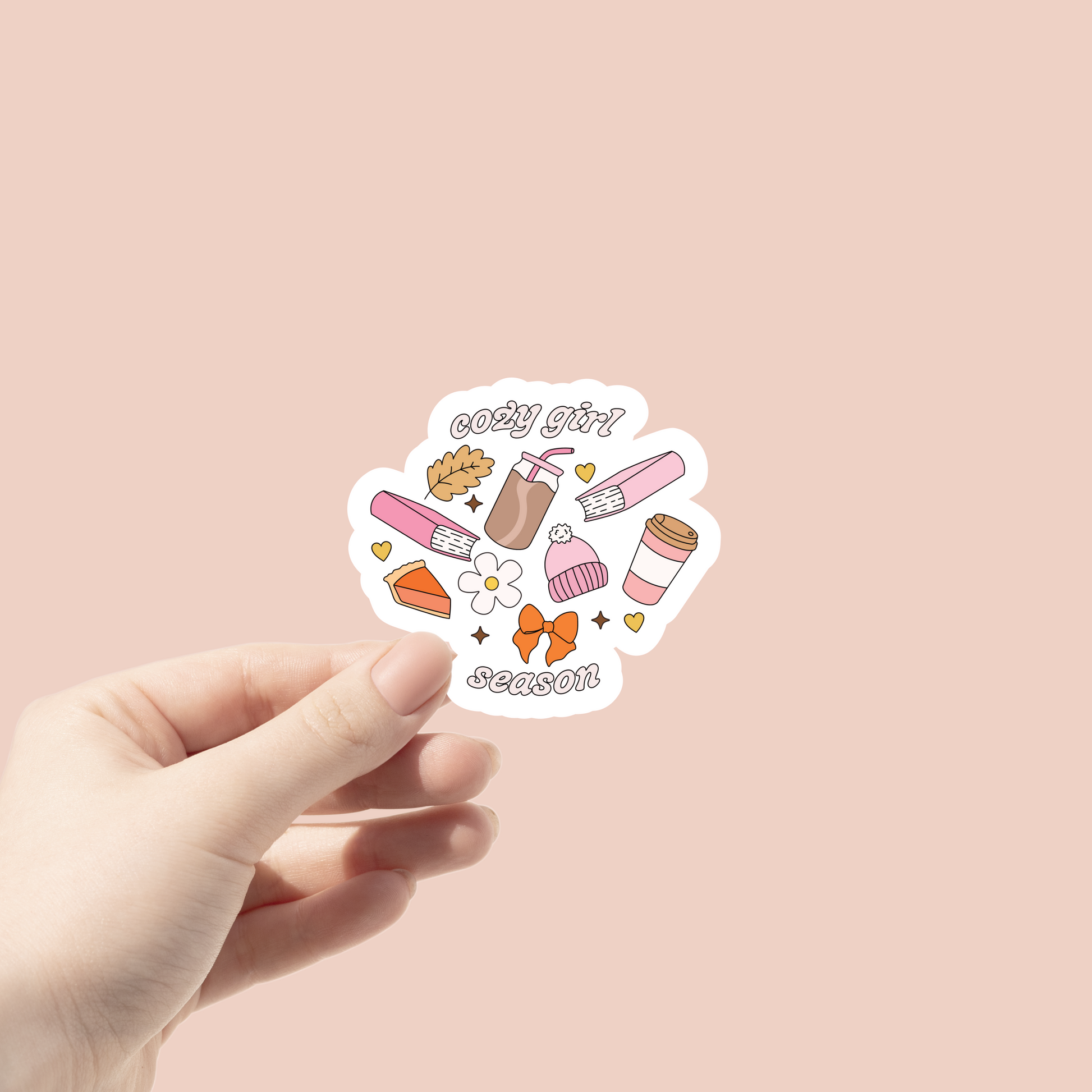 sticker with cozy fall items and cozy girl season written on it