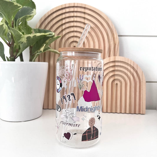 taylor swift albums glass cup with bamboo lid and glass straw