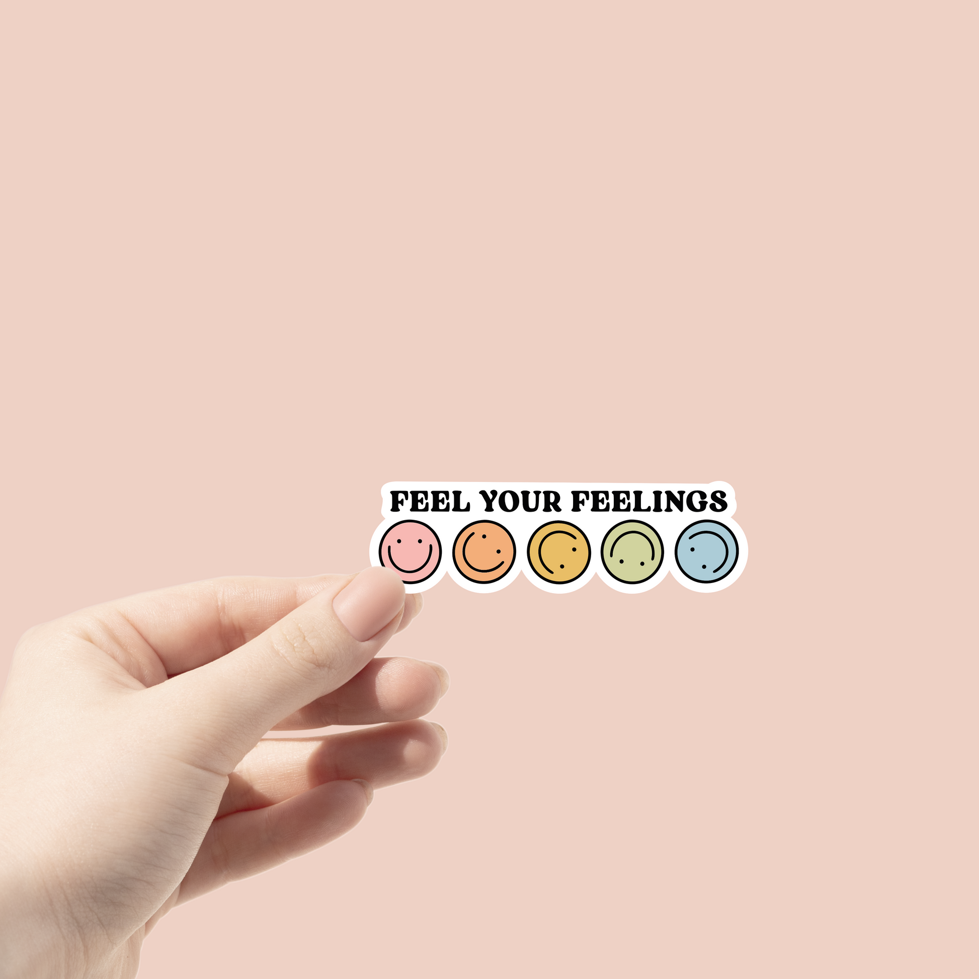 feel your feelings sticker featuring smiley faces in bright colors