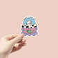 get in loser sticker with a cow in spaceship beaming up a alien