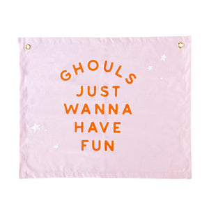 ghouls just wanna have fun pink and orange canvas banner