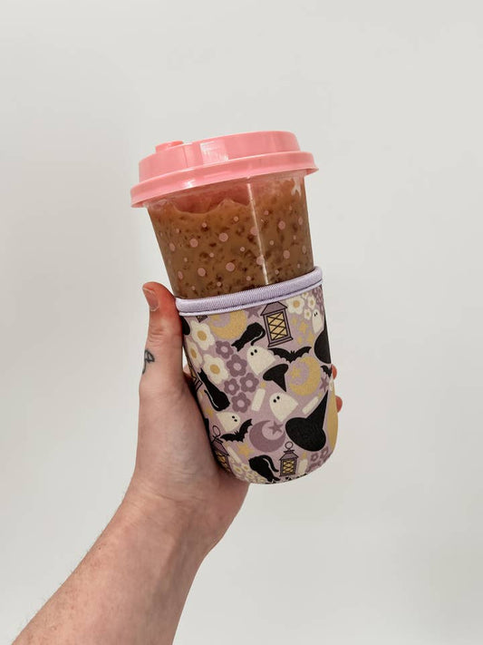 neoprene cold drink sleeve for 16-18oz cups in a fun halloween print