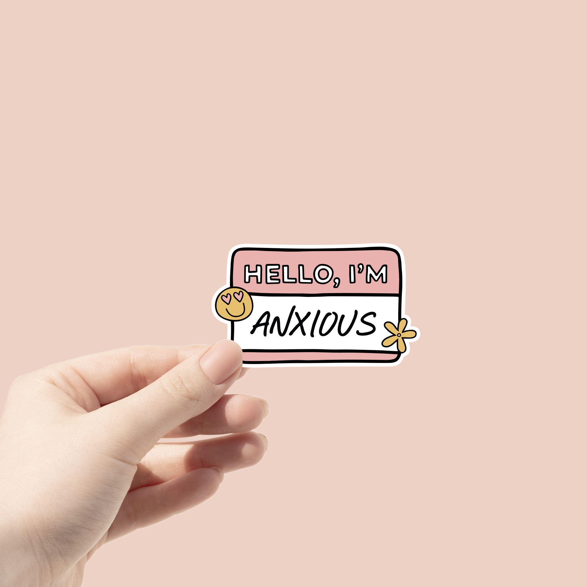 pink hello im anxious sticker