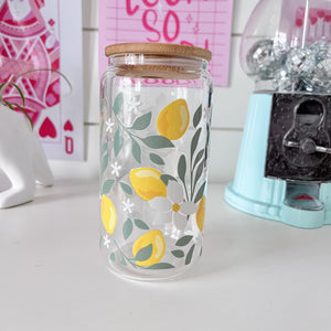 lemon design on glass beer can cup