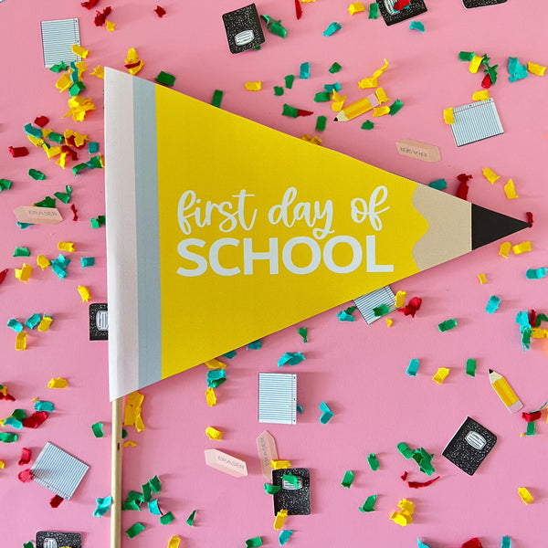 back to school pencil shaped printable pennant flag