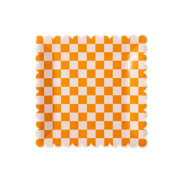 pink & orange checkered paper plate