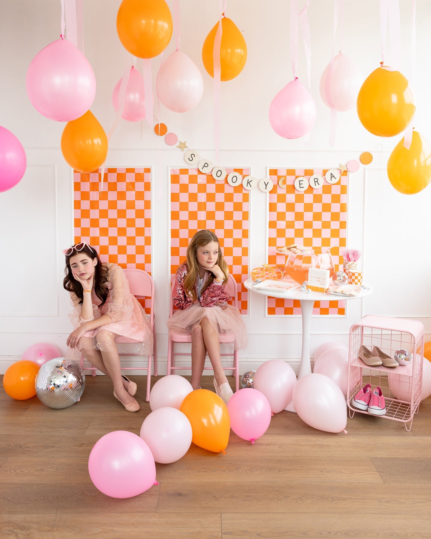 pink and orange checkered table runner