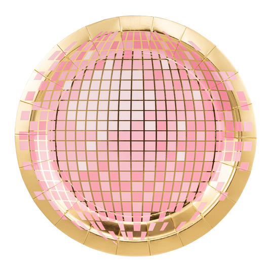 pink and gold disco ball paper plates