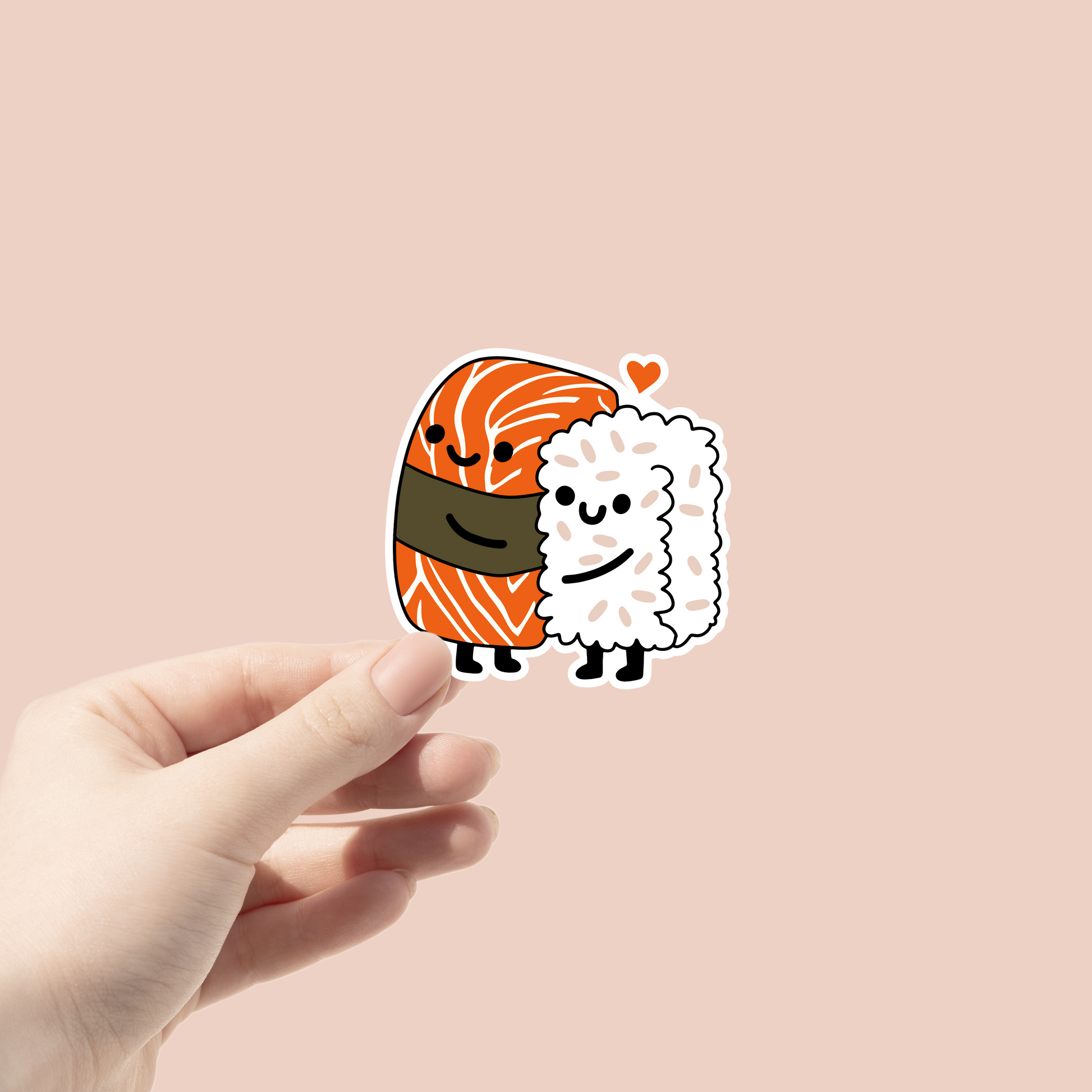 cute sashimi and rice sushi couple in love