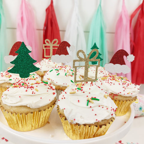 Christmas cupcake toppers - glitter paper scissors