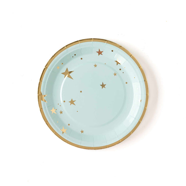 Baby Blue Star Plates  with gold foil stars
