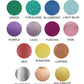 color chart of colored glittered/ foil paper we carry