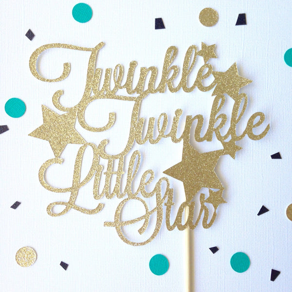 Twinkle Twinkle Little Star Gold Glitter Cake Topper, First birthday Decor, Party Decor, Star Cake Topper , Baby Shower Cake Topper - glitterpaperscissors