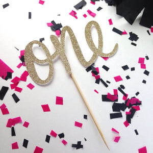 One Gold Glitter Cake Topper - Photography Prop - Birthday Party - Cake Smash - First Birthday Party - One glitter Topper - glitterpaperscissors