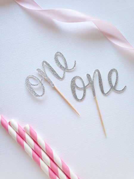 One Gold Glitter Cupcake Toppers - First Birthday Party Decor - Pink and Gold Birthday Decoration - glitterpaperscissors
