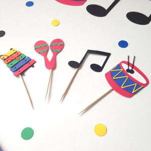 Music cupcake toppers - musical intruments - first birthday - party decor - glitterpaperscissors