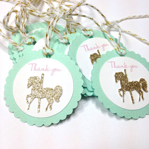 12 Carousel Gift Tags, First Birthday Party Theme, Thank you Favor Tags, Carnival birthday party decor - glitterpaperscissors