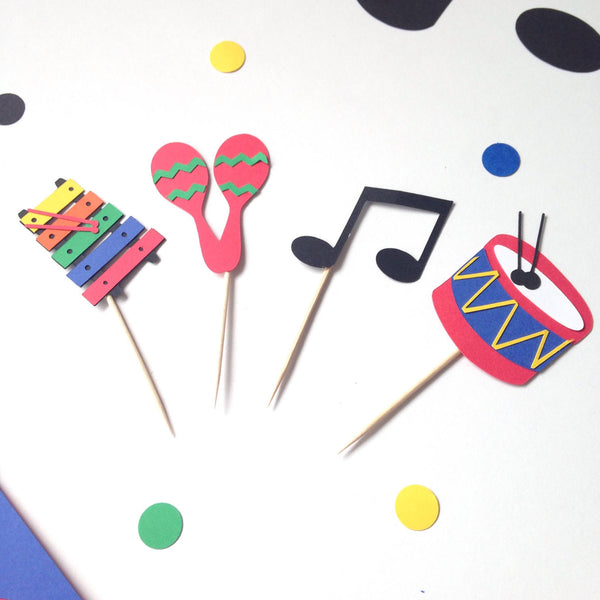 Music cupcake toppers - musical intruments - first birthday - party decor - glitterpaperscissors