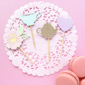 Floral Tea Cupcake Toppers - glitterpaperscissors