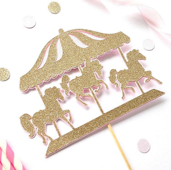 Carousel horse cake topper, first birthday horse party decor, merry go round - glitterpaperscissors