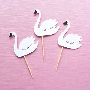 Swan Cupcake Topper, Swan Princess Birthday Party, Baby Shower Party Decor, First Birthday Cake Decoration - glitterpaperscissors