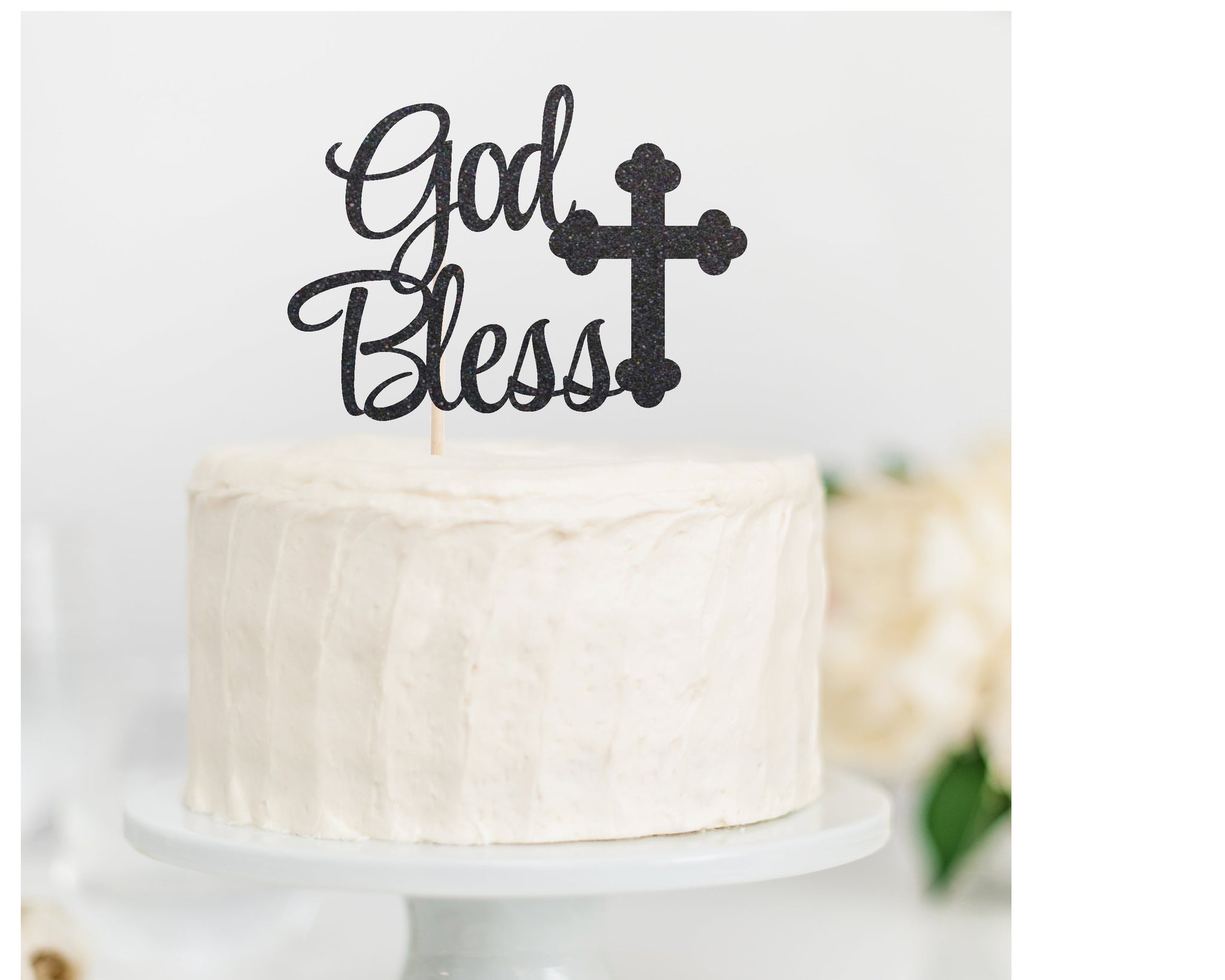 God Bless Cake Topper, Baptism Cake Topper, Christening Cake Topper, First Communion, Custom God Bless,Confirmation Topper, Cross Topper - glitterpaperscissors