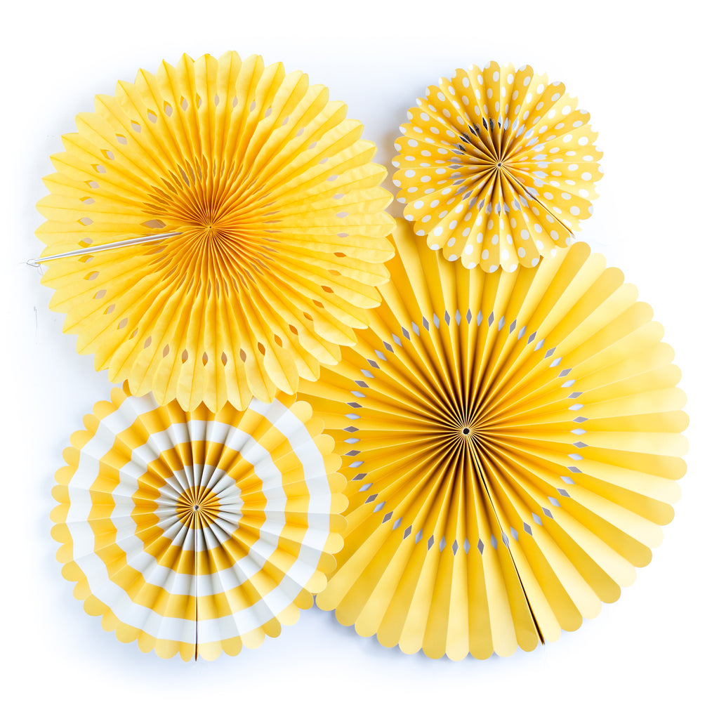 Yellow Paper Fans (SET OF 4)