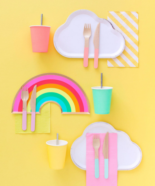 rainbow clouds party plates